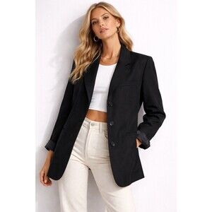 Petite Dumas Black Tailored Blazer Jacket Size 6 Made in USA Structured Classic